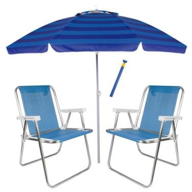 Imagem de Kit Praia 2 Cadeira Alta Sannet Alumínio + Guarda Sol 2,4m Alum + Saca
