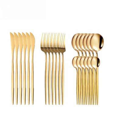 Imagem de Conjunto de Talheres de AçO InoxidáVel com 24 PeçAs 416 UtensíLios de Cozinha Talheres Dourados Talheres de Prata(Dourados（Kit 48）)