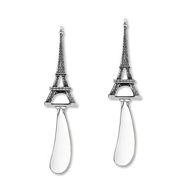 Imagem de UP Conjunto de espalhadores de queijo Torre Eiffel, espalhadores de manteiga de liga de zinco com alças decorativas para queijo, creme e molhos, prata, 14 cm, conjunto com 2
