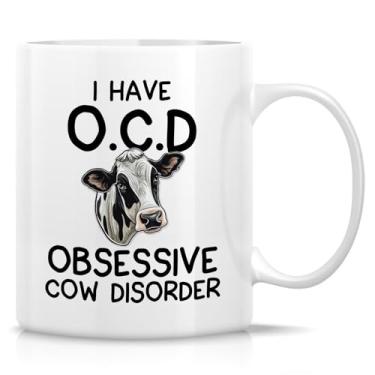 Imagem de Retreez Caneca Funny Ranchers – Caneca I Have OCD Obsessive Cow Disorder – 325 ml Ceramic Coffee or Tea Cup – Presente hilário para amantes de vacas, agricultores, pecuaristas, cowboys – Presente de