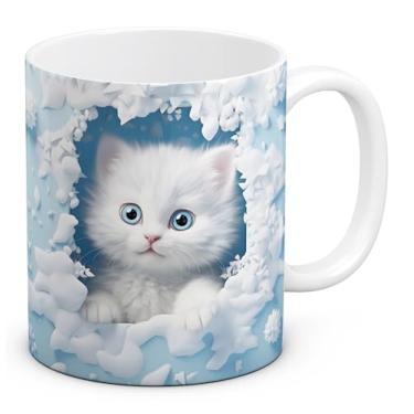 Imagem de Caneca Gato Gatinho fofinho Realista 3D Personalizada Presente Amiga Amizade Azul 325ml
