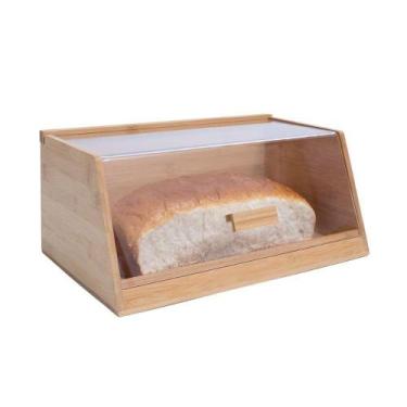 Imagem de Porta Pão De Bambu Oikos Com Tampa Transparente 35cm Retangular