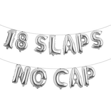 Imagem de 18 Slaps No Cap Banner de balão multicolorido - suprimentos, ideias e decorações para festa de aniversário de 18 anos (18 SLAPS NO CAP prata)