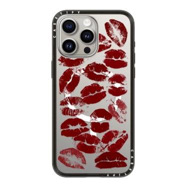 Imagem de CASETiFY Capa compacta para iPhone 15 Pro Max [fina e elegante/compatível com Magsafe/1,2 m. Proteção contra quedas de grau militar 2X] - Lábios quentes - Preto transparente