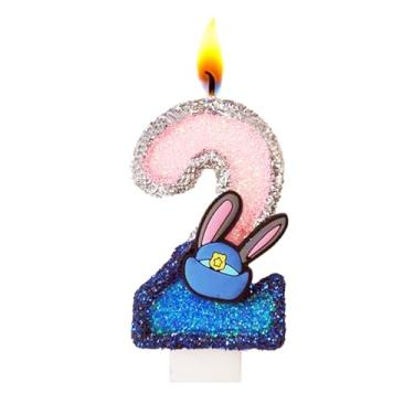 Imagem de Velas com número de aniversário, vela rosa e azul com glitter para bolo, decoração de topo de bolo de feliz aniversário (número 2)