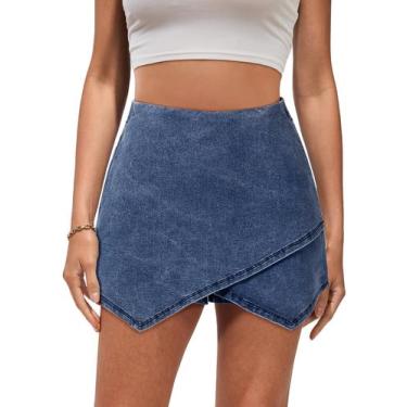 Imagem de Saia jeans Skort luvamia com shorts por baixo, azul, tamanho L