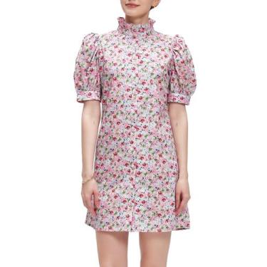 Imagem de Vestido Ladyful Summer Floral de Manga Curta com Botão Rosa Claro