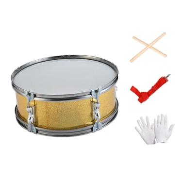 Imagem de YIJU Caixa de marcha de 35 cm, som único, com luvas de baqueta, portátil, versátil para apresentações ao ar livre, bateria de banda, Dourado