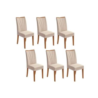 Imagem de Kit 4 Cadeiras de Cozinha Apogeu 6 Un Amêndoa/Linho Bege Rinzai - Lopas
