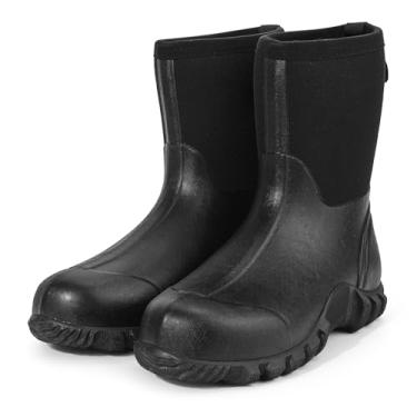 Imagem de GUGULUZA Botas de borracha masculinas de cano médio, impermeável, com isolamento térmico de neoprene de 7 mm, botas de trabalho leves de 25 cm para pesca, caça, agricultura, jardinagem, Preto, 41