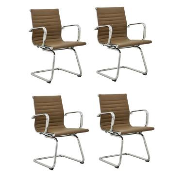 Imagem de Kit 4 Cadeiras de Escritório Interlocutor Esteirinha em Sintético Sevilha Marrom Escuro