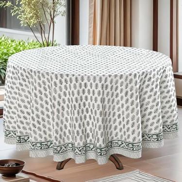 Imagem de Ridhi Toalha de mesa redonda verde esmeralda 100% algodão, 100% algodão, estampa de casa de fazenda, para jantar, festas, casamentos, Páscoa, decoração de outono, Natal e Ação de Graças