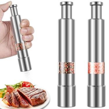 Imagem de KTZCTPCA Conjunto de 2 peças de moedores de sal e pimenta, agitadores recarregáveis de aço inoxidável com moinhos grossos ajustáveis, ferramenta multifuncional de moagem de temperos para moedor de