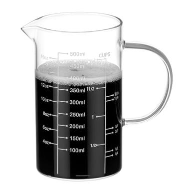 Imagem de QWORK Copo medidor de vidro com 2 xícaras de 500 ml (Ml/Oz/xícara), copo de vidro com alto teor de borossilicato para cozimento de precisão