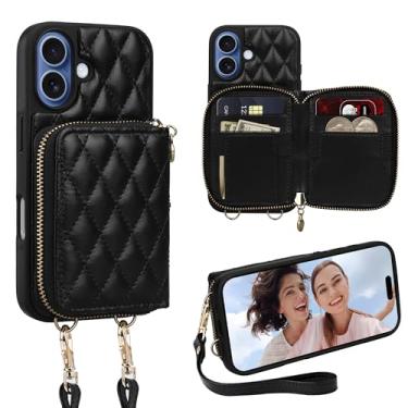 Imagem de Keallce Capa carteira para iPhone 17 de 6,3 polegadas, bolsa transversal com zíper com alça de pulso para mulheres, porta-cartões com bloqueio de RFID, capa de couro flip para iPhone 17, preta