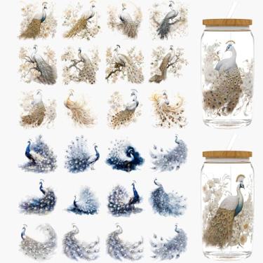 Imagem de Dorsbaby 24 peças de papel de transferência UV DTF pavão, papel de transferência UV DTF para 473 ml, óculos, mesas, cadeiras, computadores, envoltório UV DTF de alta viscosidade