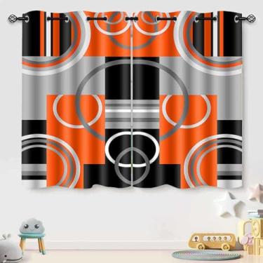Imagem de Cortinas blackout geométricas cinza laranja para quarto, cortina de escurecimento de ambiente xadrez abstrata moderna cinza branco para sala de estar, 2 painéis, 132 x 160 cm de comprimento