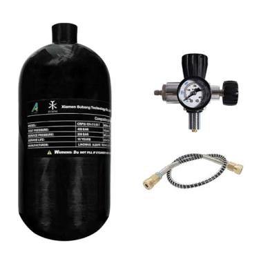 Imagem de TUXING Tanque de ar HPA, paintball de fibra de carbono 4500psi, tanque de ar de fibra de carbono de 2,5 L com mangueira de alta pressão, M18 x 1,5 para rifle de ar Pcp