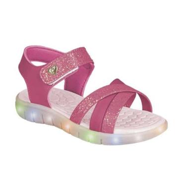 Imagem de Sandália Infantil Menina Kidy Wave Light Luzes LED Pink Rosa 32