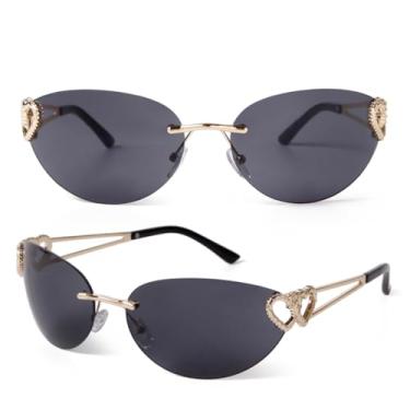 Imagem de VFDHN Óculos de sol femininos sem aro, prateados, com lentes UV400, em formato de coração, para mulheres (1)