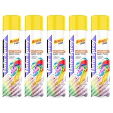 Imagem de Kit 5 Tinta Aerossol Spray Amarelo Uso Geral 400ml/240g Mundial Prime