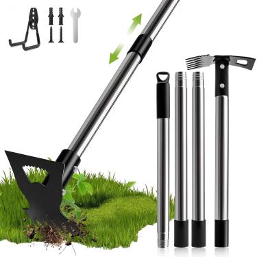 Imagem de ZONEXCHIC Ferramenta extrator de ervas daninhas com cabo longo - Ferramenta de remoção manual de 157,5 cm, ancinho manual 2 em 1 e enxada de jardim, arrancamento de ervas daninhas resistente para