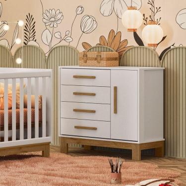 Imagem de Cômoda Organizadora Infantil Com 4 Gavetas E Sapateira Slim Branco