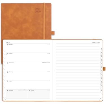 Imagem de POPRUN Calendário acadêmico Weekly Planner 2025-2026 (grande 21 x 26 cm) (julho de 2025 a junho de 2026) Livro de compromissos com abas laminadas, capa macia de couro, bolso interno, 100 g/m² - marrom