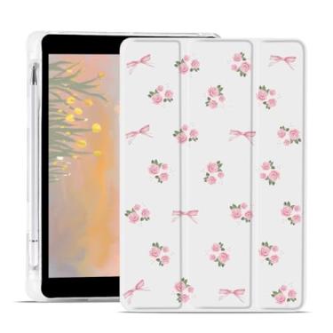 Imagem de JOYLAND Linda capa floral com laço para iPad Pro de 11 polegadas M4 (2024) 5ª geração com suporte de lápis estética floral branca feminina capa dobrável à prova de choque