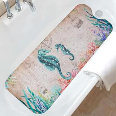 Imagem de Tapete de banheira oceânico antiderrapante, tapete de banho de bebê fofo para banheira de borracha, tapete de banho infantil coral de cavalo-marinho para banheiro, tapete de chuveiro antiderrapante
