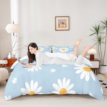 Imagem de Conjunto de capa de edredom de margarida, tamanho solteiro, folhas de flores brancas, conjunto de cama 2 peças para decoração de quarto de crianças, meninos, meninas, mulheres, arte de jardim botânico