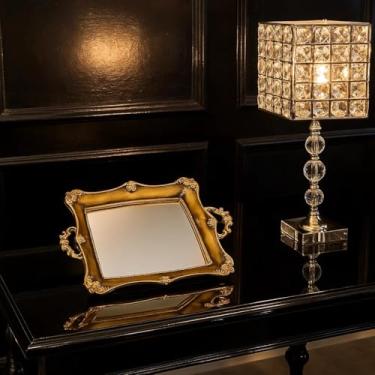 Imagem de Bandeja Espelhada Moldura Provençal Decorativa Vintage, Estilo Barroco, 48,5 x 12 cm, Acabamento em Ouro Envelhecido (Ouro Velho)