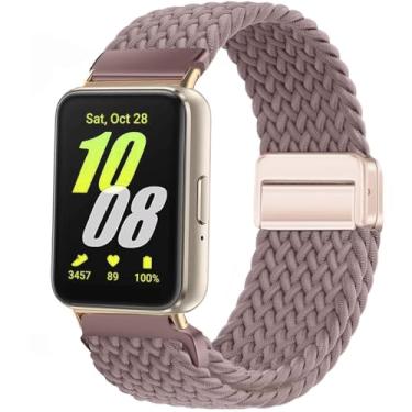 Imagem de Issinlky Pulseira trançada de nylon compatível com Galaxy Fit 3, pulseira de fivela magnética elástica para Galaxy Fit 3 SM-R390
