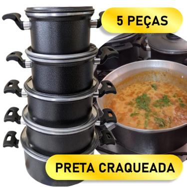 Imagem de Jogo de Panelas de Alumínio 5 Peças Grafite Craqueado Kit Panela, Caçarola Arroz Feijão Conjunto de Panelas Kit - PANAMI
