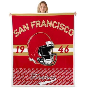 Imagem de Feelyou Cobertor de lã de ovelha de pelúcia felpudo San Francisco cobertor de lã meninos meninas futebol cidade para cama sofá cadeira sala de estar esportes jogos decoração de quarto solteiro 152 x