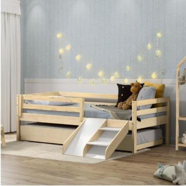 Imagem de Bicama Solteiro Infantil Prime E Kit Escadinha Com Escorrega Casatema Natural/Branco