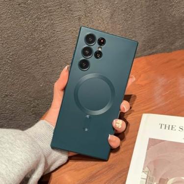 Imagem de Capa magnética fosca de luxo para Samsung Galaxy S24 S22 S21 S23 S25 Ultra S25 Plus S25 FE com carregamento sem fio (para Samsung S24/azul-verde)