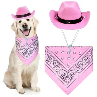 Imagem de Fantasia de Halloween para cães GOYOSWA, chapéu de cowboy, bandana par