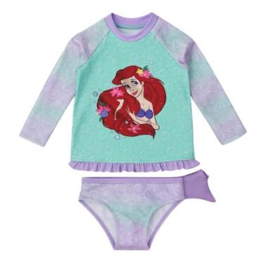 Imagem de Conjunto Verão Moda Praia Infantil Sereia Ariel Camiseta UV Calcinha -