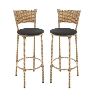 Imagem de KIT 2 Banquetas Alta Encapada Junco CAPPUCCINO Area de Lazer Cozinha B
