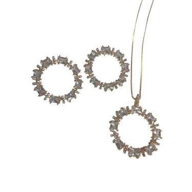 Imagem de Conjunto Círculo de Zircônia Banhado a Ouro 18k, Joias Femininas Elegantes (multicor)