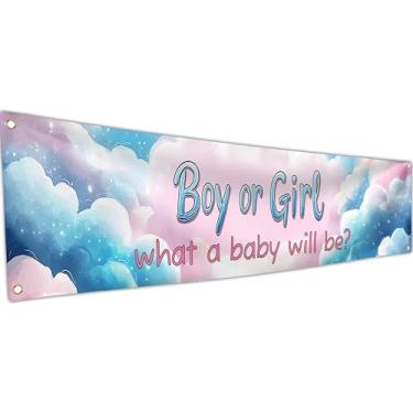 Imagem de Banner para menino ou menina - Banner Welcome Baby In Bloom 1,8 x 0,4 m - Oh Baby Decorações Ele ou Ela para Chá de Bebê ou Festa de Revelação de Gênero