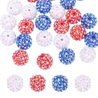Imagem de PATIKIL Contas de strass de resina de 16 mm para caneta com contas, pacote com 30 bolas de discoteca brilhantes em pedaços redondos de chiclete para chaveiro com contas, vermelho/azul/branco