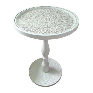 Imagem de Mesa lateral minimalista vintage esculpida redonda de vidro sofá lateral lazer café coluna romana (branca, grande)