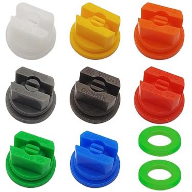 Imagem de Pontas de bico de pulverização de poros de 8 tamanhos (0,1-0,8 mm) + 2 interfaces de transferência, bocal plano em forma de leque de 110 graus, para a mochila de pulverizador de bomba de lança, tanque