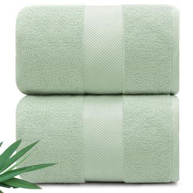 Imagem de Alusa Home Lençóis de banho ultra macios e macios de viscose de bambu - Pacote de 2 700 g/m2 - Extra Grande 178 x 89 cm - Super absorvente e de secagem rápida (verde eucalipto)