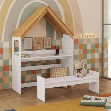 Imagem de Escrivaninha Casinha Com Banco Infantil Montessoriana 100% MDF