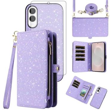 Imagem de Asuwish Capa de celular para Samsung Galaxy S25 Edge 5G Carteira com zíper magnética destacável com protetor de tela e suporte de glitter, acessórios para celular S25Edge 25S S 25 25Edge 6.66 2025