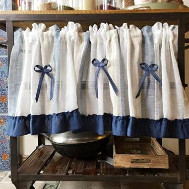 Imagem de Cortina curta para cozinha, cortina de divisória, cozinha, café, persianas curtas, 1 peça, estilo rural, cortinas curtas para janela, cortinas semi-opacas para varanda, casa de banho, armário, 165 x