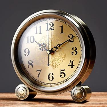 Imagem de Relógio de cornija, relógio de cornija decorativo silencioso, despertador pequeno vintage europeu prateleira de mesa HD relógio de mesa de vidro para decoração de quarto de crianças e sala de estar